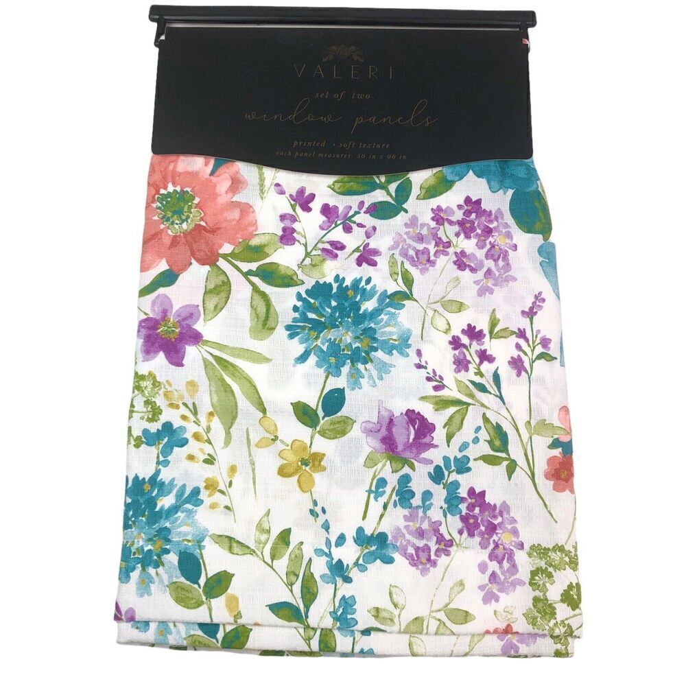 VALERI Floral Window Panels Drapes Curtains 50x96 Grannycore Cottage Colorful